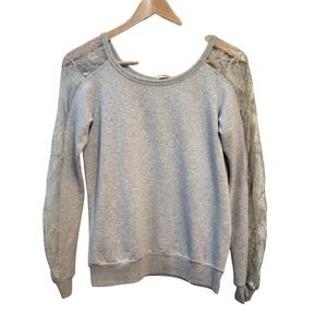 Bailey 44 Gray Lace Sleeve Sweatshirt Made in USA Women's Top‎